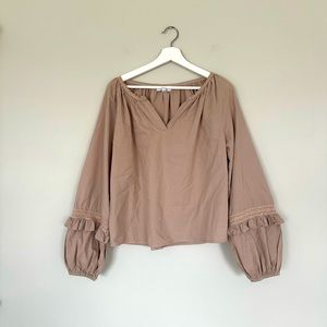 Evereve Elli Poplin Top Sandstone Beige Size Woman’s M Balloon Sleeve
